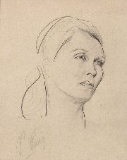 Puig, Vicente, cabeza femenina, dibujo lápiz, 25 x 20 cm
