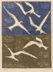 Seoane, Aves, xilografia P/A, 35 x 26 cm.