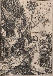 Durero, Angel y Santo, grabado a la madera, impresion siglo XIX