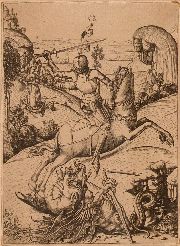 Von Bocholt, Franz, grabado antiguo firmado con iniciales San Jorge y El Dragon
