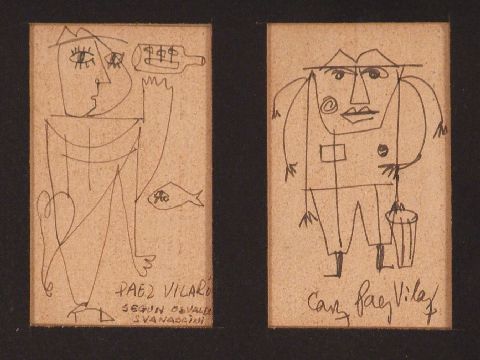 Paez Vilaro, Figuras, 2 dibujos en 1 marco