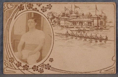 Tarjeta postal de un remero del Tigre, crica 1900