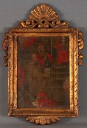 Jesús y los doctores, óleo, Siglo XVIII, marco posterior.