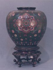 Cache pot, bronce cloisone, con base madera