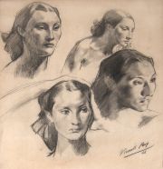 Puig', 'Cabezas Femeninas', dibujo año 46.