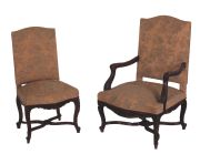 Juego de Sala de madera y tapizado estilo francs: sof de tres cuerpos, 2 sillas y 2 silloncitos . Total 5 pzs.