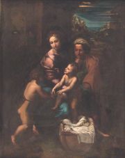 La Virgen con niño, San Juan Bautista y Santa Ana, óleo reentelado