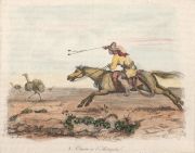 BOILLY. Chasse austruche y Soldat Indienne, grabados 1836, acuarelados a mano