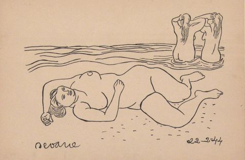 Seoane,  Desnudo en la playa, tinta