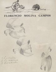 MOLINA CAMPOS, Florencio. Paisano a la Carrera, dibujo, ilustración en tinta y lápiz.