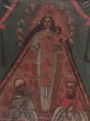 ANONIMO, Virgen con niño y donantes, óleo Altoperuano