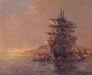 Koek Koek, Stephen R. 'Fragata en el Puerto', óleo sobre tabla, fdo abajo a la derecha 48,5 x 60 cm.