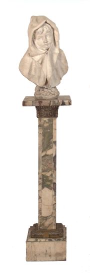 Son L'Orfanella escultura de mrmol  con pie de mrmol y bronce.