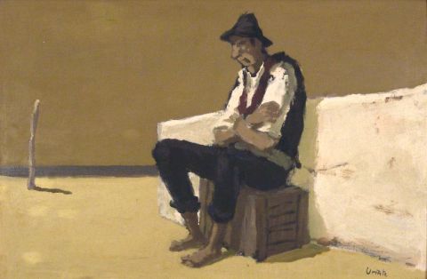 URIARTE, El Hombre solo, leo sobre hardboard entelado, exposicin Agosto 1979. 40 x 60 cm.