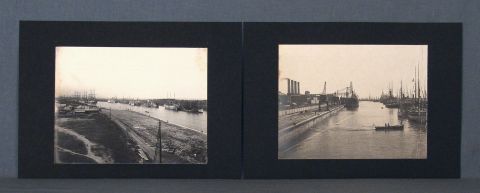 Importante conjunto de fotografías referentes a la construcción de la Costanera Sur, circa 1900