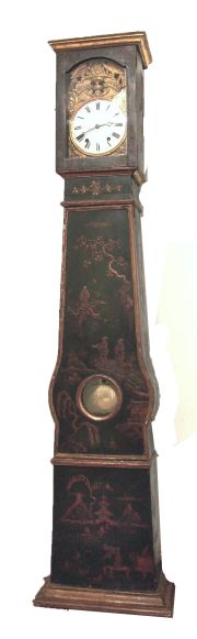 Reloj de pie, con decoración chinoisserie, con pesas, péndulo llave y manivela