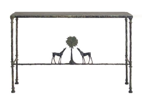 Giacometti, Consola de bronce patinado. Tapa de marmol.