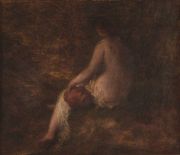 HENRI FANTIN -LATOUR, Young girl posing, leo sobre tela, 27 x 30,5 cm,
