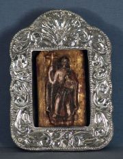 Cristo, relieve en madera con marco repujado