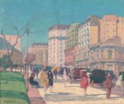 THIBON DE LIBIAN, Valentin. Calle de Bs.As, leo firmado, 1922. 69,5 x 88,5 cm.