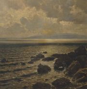 Charles Cottet 'Paisaje costero, marina', óleo, Averías.