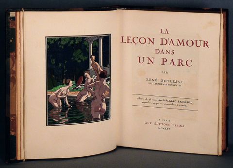 BOYLESVE, Rene. La lecon d´amour dans un parc. Porchoirs retocadas a mano por Pierre Brissand. 1925.