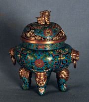 Incensario de bronce cloisonne, China Dinasta Qing, siglo XVIII - XIX