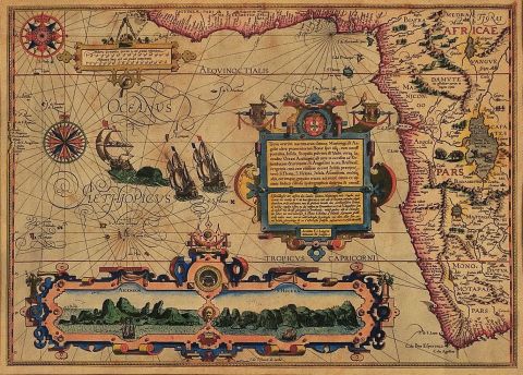 América y Africa, mapas, grabados coloreados
