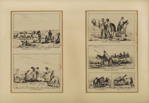 Litografías soldados e indios, año 1881, 2 en un marco