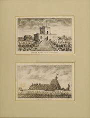 Carahue en 1881, 4 litografías de Pech, año 1881, en dos marcos.
