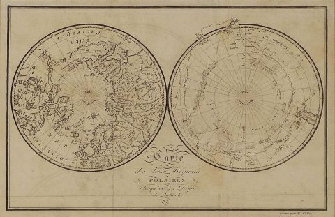 Mapa circulos polares, Francia, circa 1750.