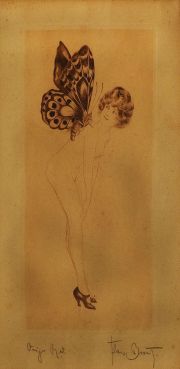 Frans Brasot, Desnudo con mariposa, grabado