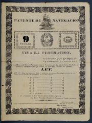 Impreso Patente de Navegación. Viva la Federación. Paraná, Enero 2 de 1842. Urquiza. Al dorso varias firmas. 1 pza.