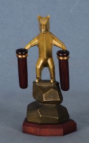 Oso, escultura Art Deco de bronce dorado, porta lápices
