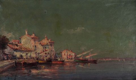Venecia con barcas, óleos firmados, uno restaurado (31)