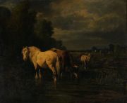 MARECHAL, Vacas junto al arroyo, leo sobre tela firmado Marechal abajo a la izq. 54 x 64 cm