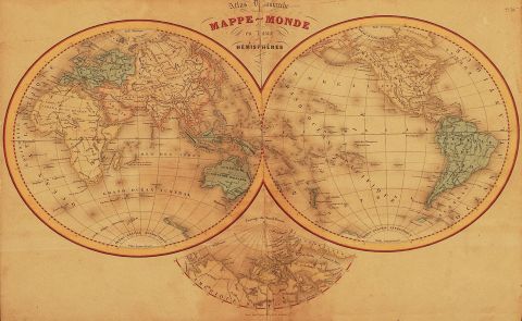 Mape - Monde en deux hemisferes, mapa grabado