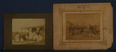 Socios Ramal al Este, 2 fotografas 1910. En la Centella y con sus familias visitando Santiago del Estero. Averas.