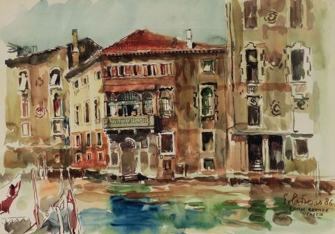 Lola Frexas, Canal de Venecia, acuarela.