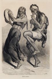 Bailarines patagónicos, grabado a la madera, año 1863