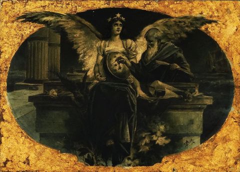 BOSCO, Alfonso 'Alegoria de la Astronomia', leo. (Realizacin para billete de 500 Pesos 1895)