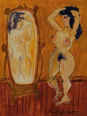 COGORNO, Santiago 'Mujer en el espejo', tempera y pastel 1968. 65 x 50
