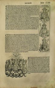 SCHEDEL, Hartmann: LIBER CHRONICARUM (THE NUREMBERG CHRONICLE). Nuremberg, 1493. Hoja del incunable enmarcada.