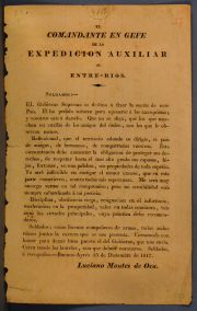PROCLAMA DEL COMANDANTE EN GEFE, LUCIANO MONTES DE OCA ... Impreso 1817. Col. Juan C. Colombano. Factura de Casa Pardo.