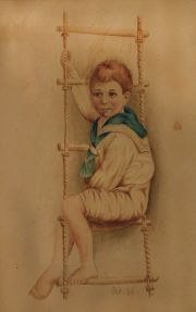 Niño en la escalera. acuarela 1885 (de Album)