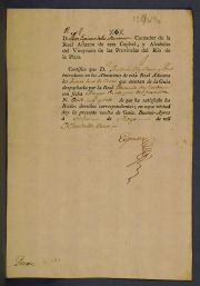 Espinosa Monteros, Contador de Real Aduana certifica que Ventura Miguel Marco y Pont introdujo 60 sacos de cacao. 1811