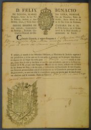 Felix Ignacio de Texada: Licencia y seguro Pasaporte al Artillero Benito Castro. Ferrol 16-.3-1802.