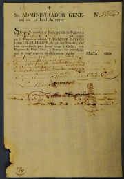 Lima 1787. Transporte de oro y plata. Fragata Pascual Baylon. Impreso y manuscrito.