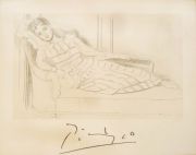 Picasso, Olga Klakova, figura recostada, reproducción. Cachet al dorso