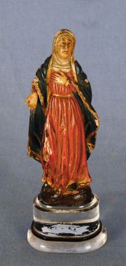 Virgen, talla madera policromada, base de acrilico.